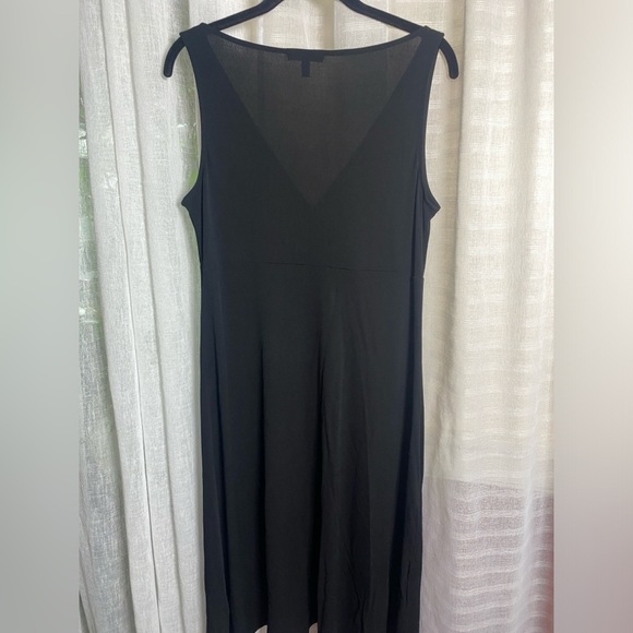 Eileen Fisher 100% Silk Jersey Faux Wrap V-neck Sleeveless Dress Black Small - Picture 6 of 9